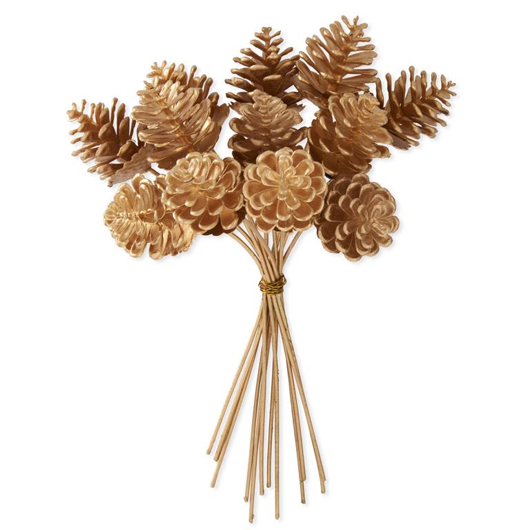 12 Gold Pinecone Bundle (12 Stems) - 10 Inch