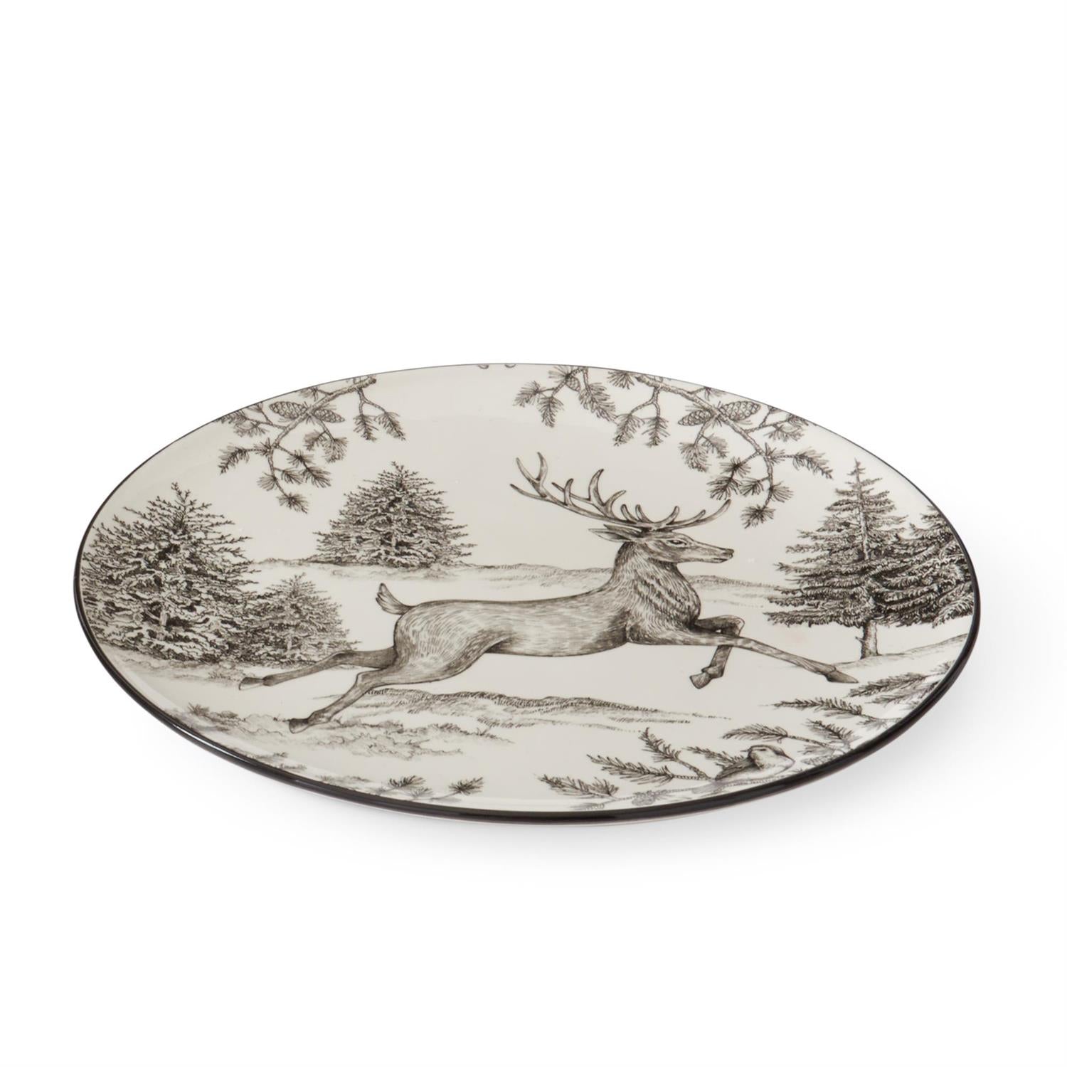 12 Inch White & Black Toile w/Deer Plate