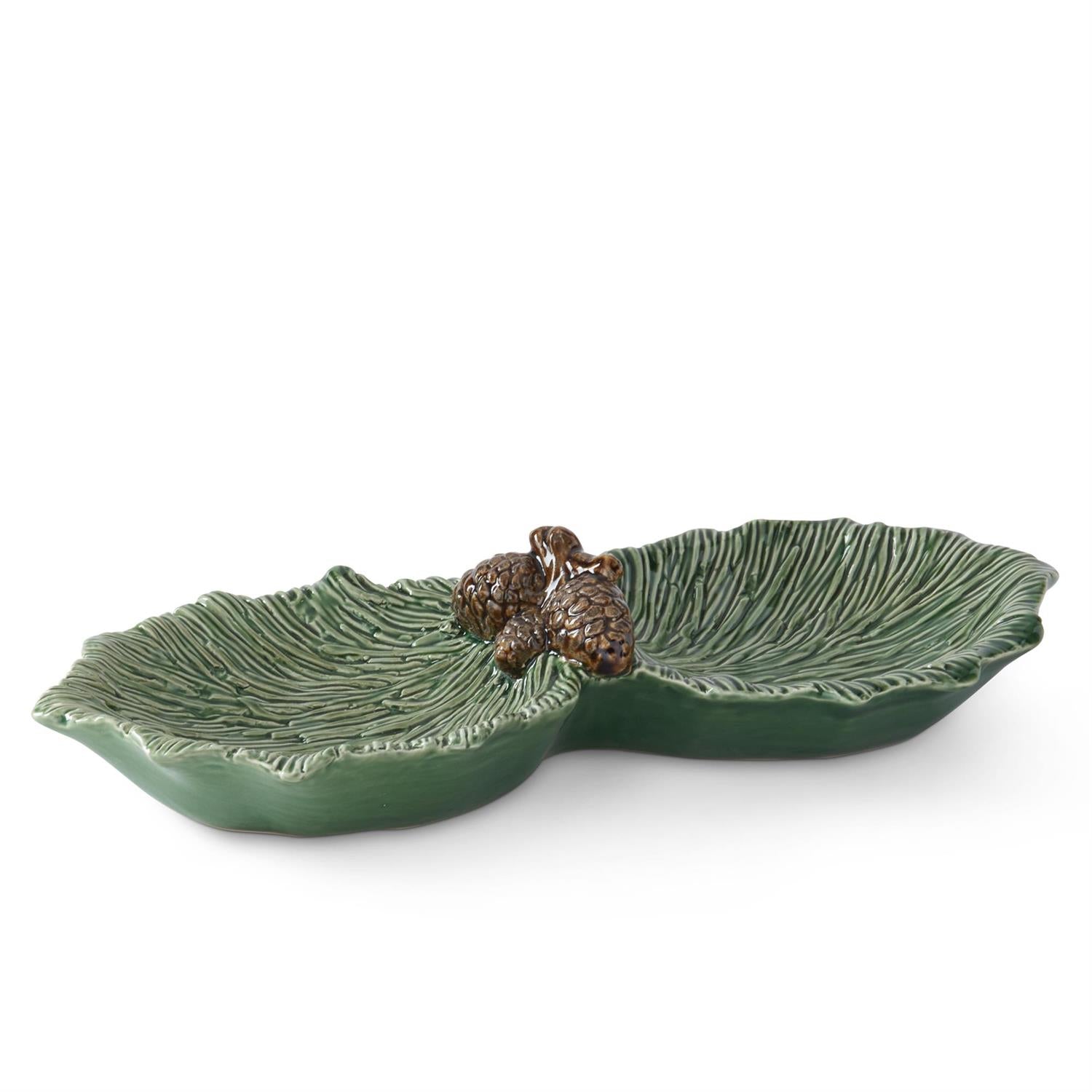 12.5 Inch Green Ceramic Pinecone Divided Dish