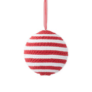 4.5 Inch Red & White Striped Rope Ball Ornament