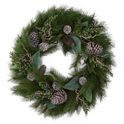 30 Inch Mixed Magnolia Pine Wreath w/Berries Twigs & Pinecones