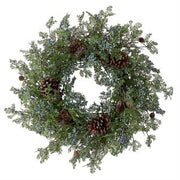 26.25 Inch Mixed Greens Wreath w/Glittered Pinecones