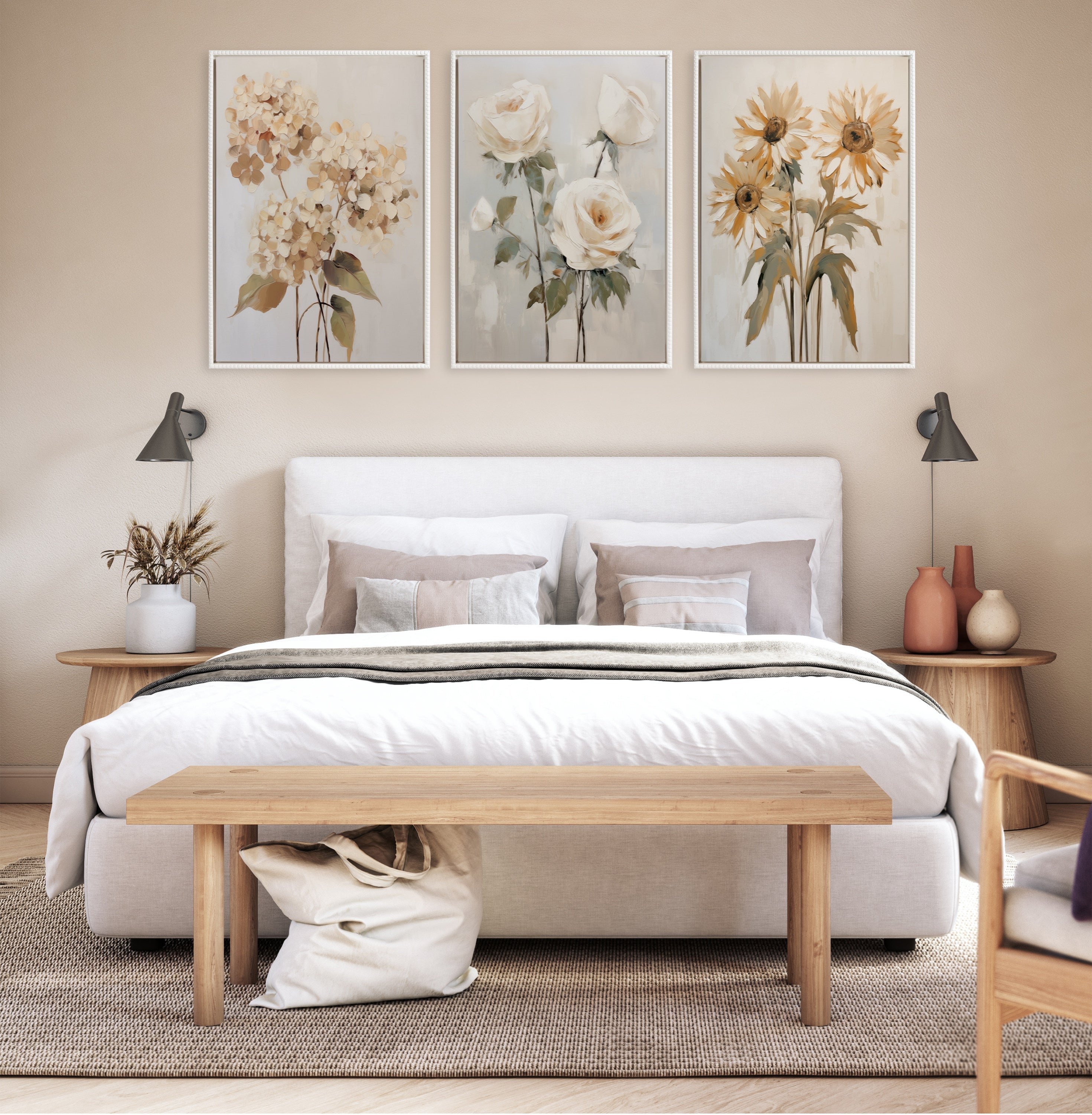 Sylvie Beaded Soft Hydrangeas Framed Canvas by The Creative Bunch Studio