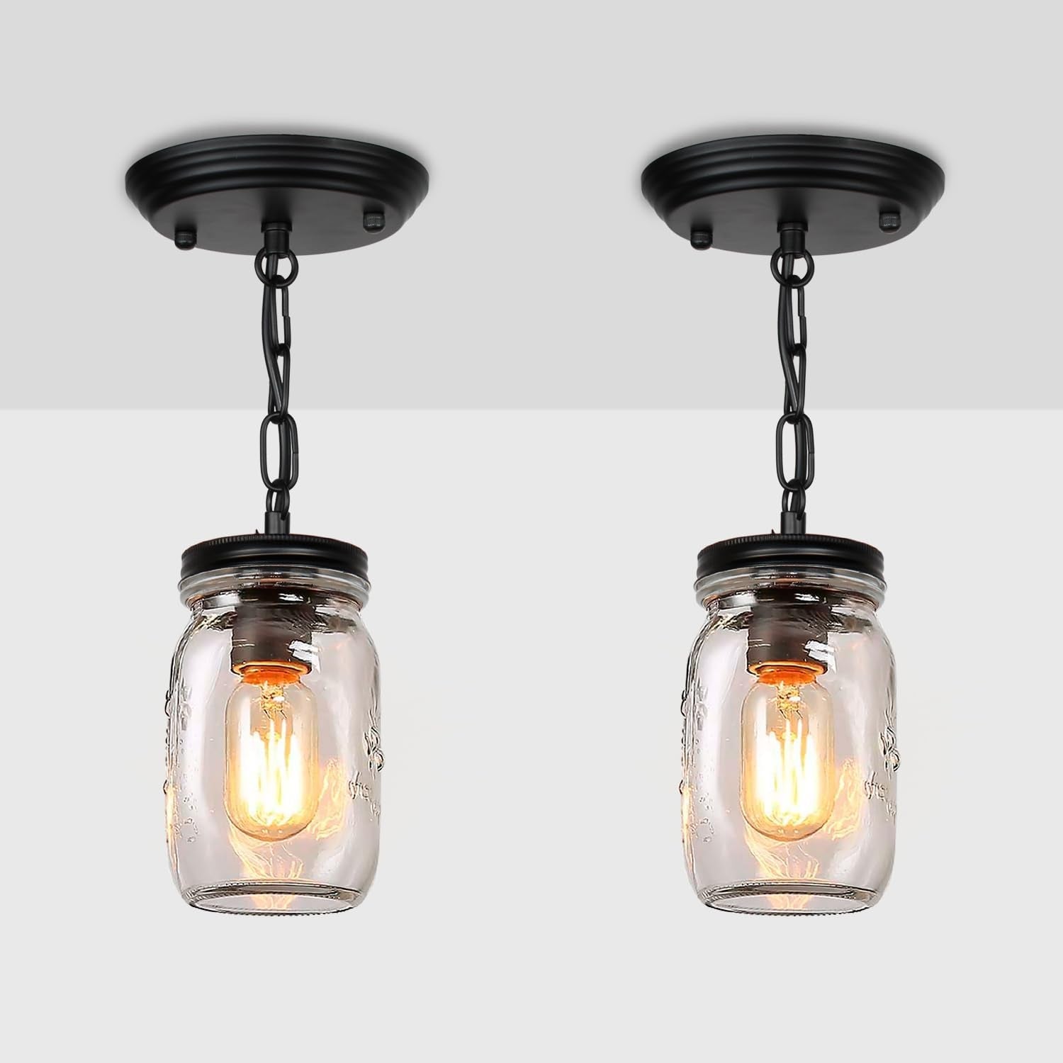 1 Light Glass Mason Jar Pendant Light Fixture