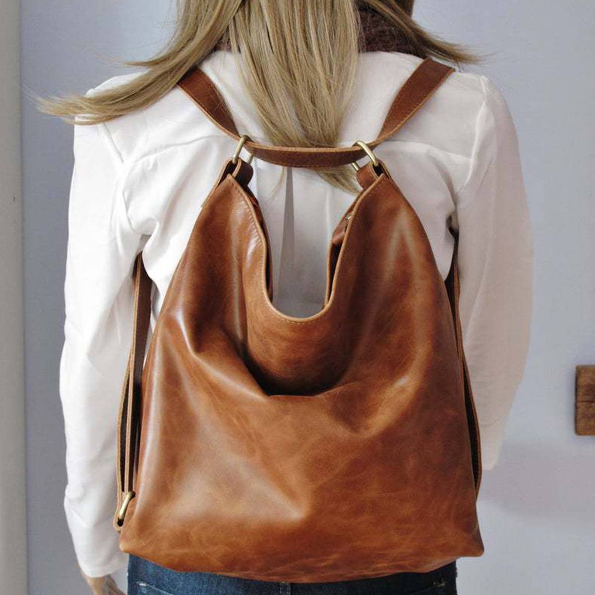 RETRO PU HANDBAG LEATHER BACKPACK FOR WOMEN_CWAB0563: BROWN / (OS) 1