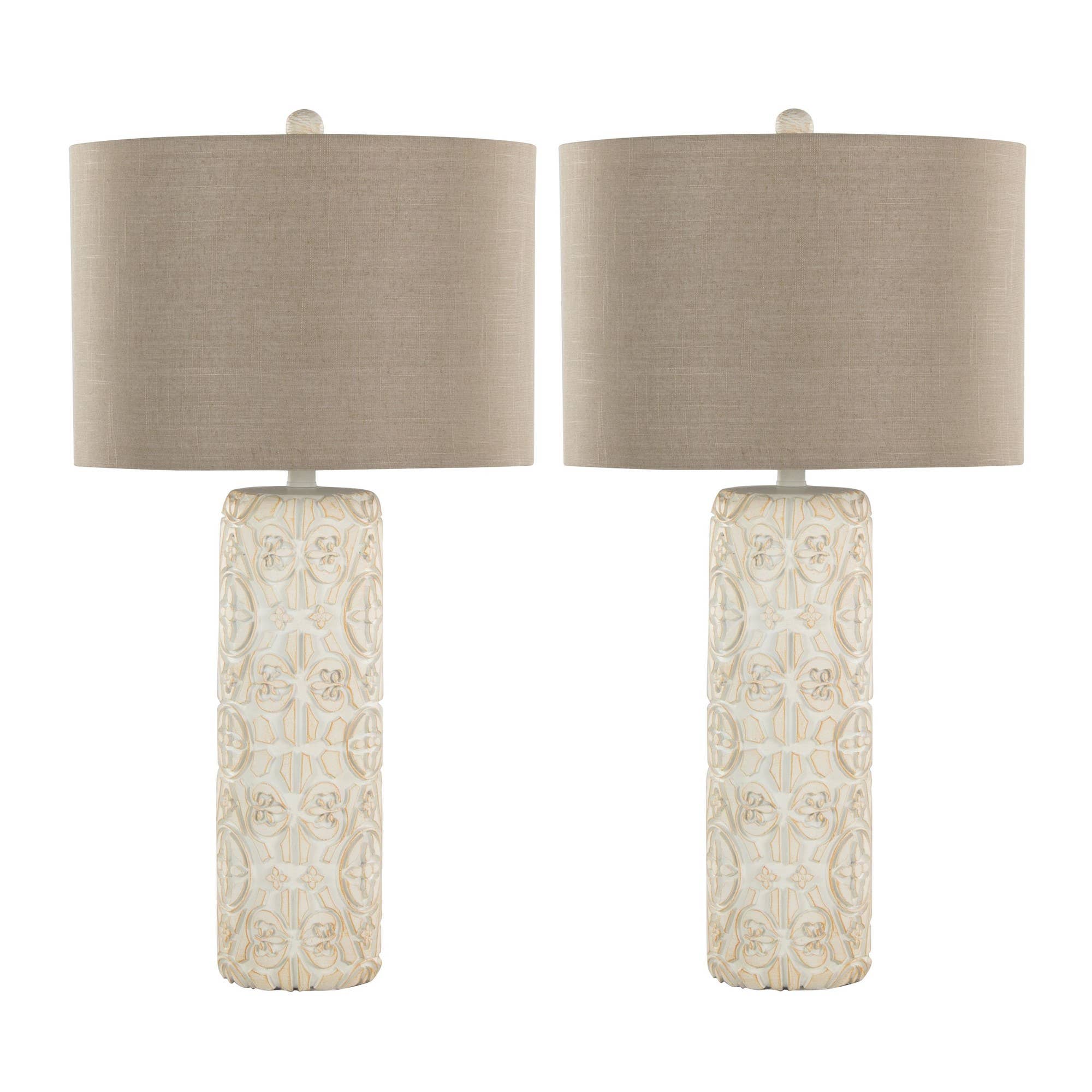 Charlotte 30" Polyresin Table Lamp - Set of 2: Brushed Taos Brown Polyresin, Beige Linen