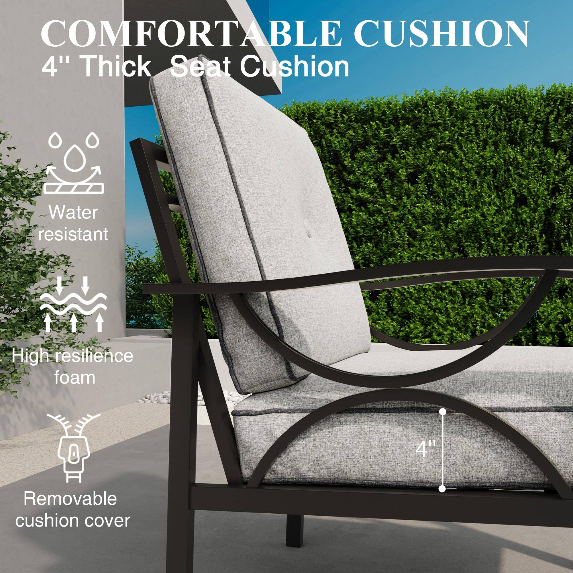 2 Pieces Outdoor Single Sofa, Patio Metal Armchair: Black