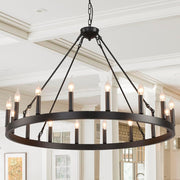 Large Industrial  Black Wagon Wheel Chandelier