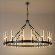 48 Inch Black Wagon Wheel Chandelier with Glass Shade