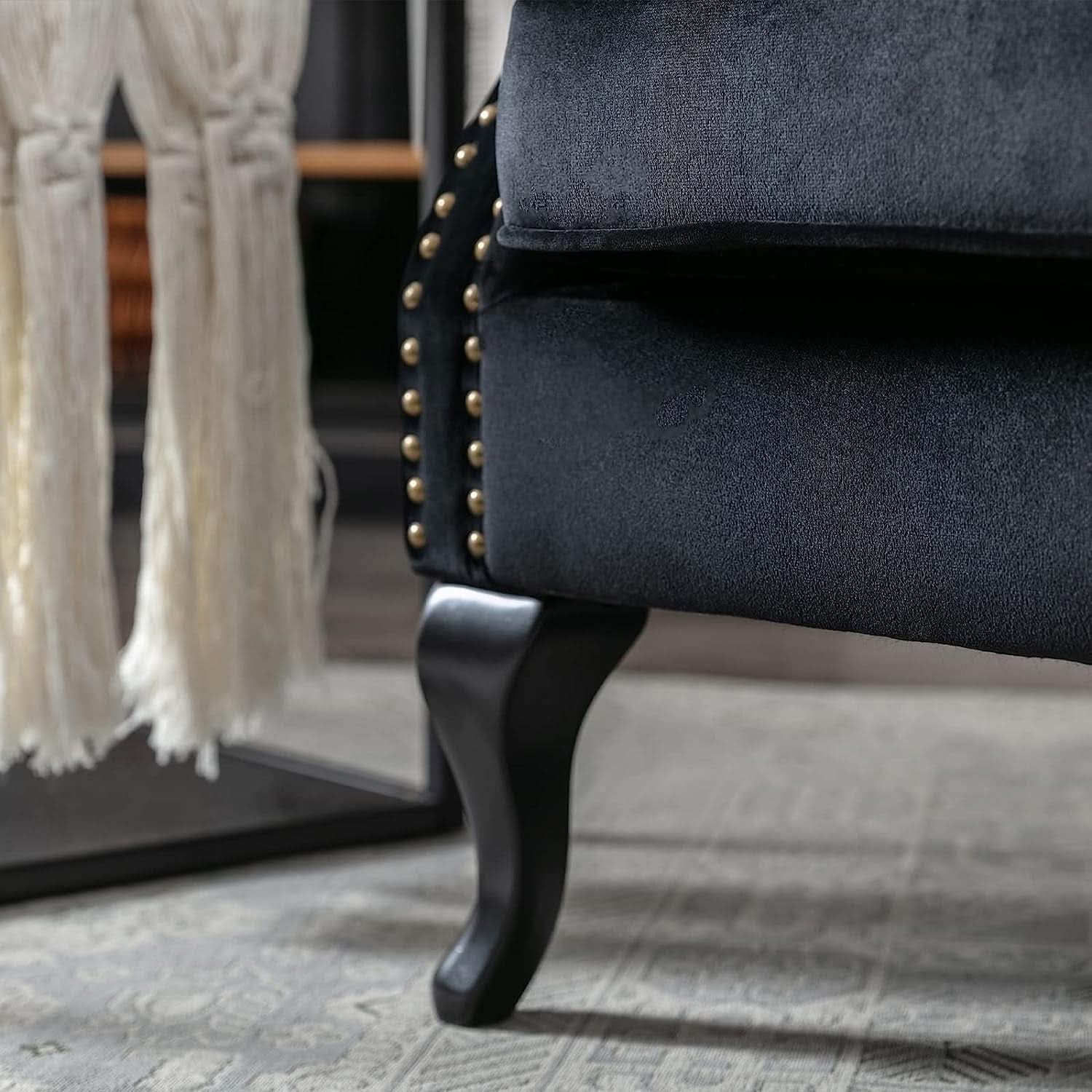 Black Velvet Wingback Chairs With Pillows Set Of 2