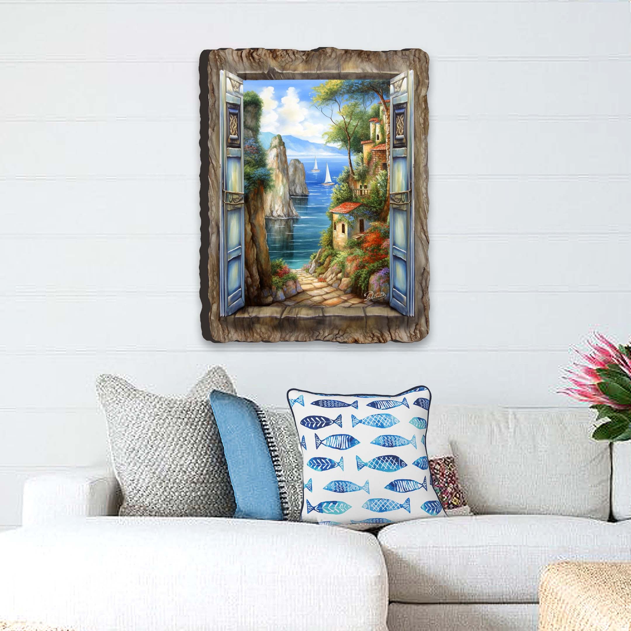 Seaside Town Window Wall Art by G. DeBrekht Coastal Decor - 8492105W