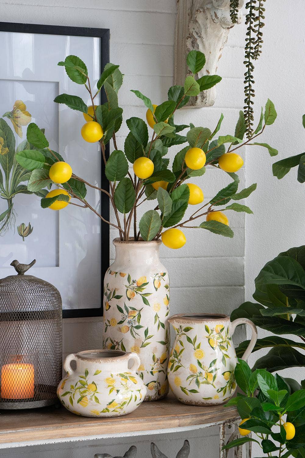 10x5x33.5"H Faux Lemon Branch Décor