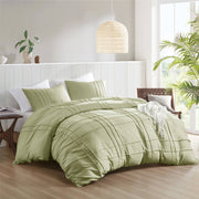 Grid Pattern Soft Washed Pleated Duvet Cover Set, Sage: King