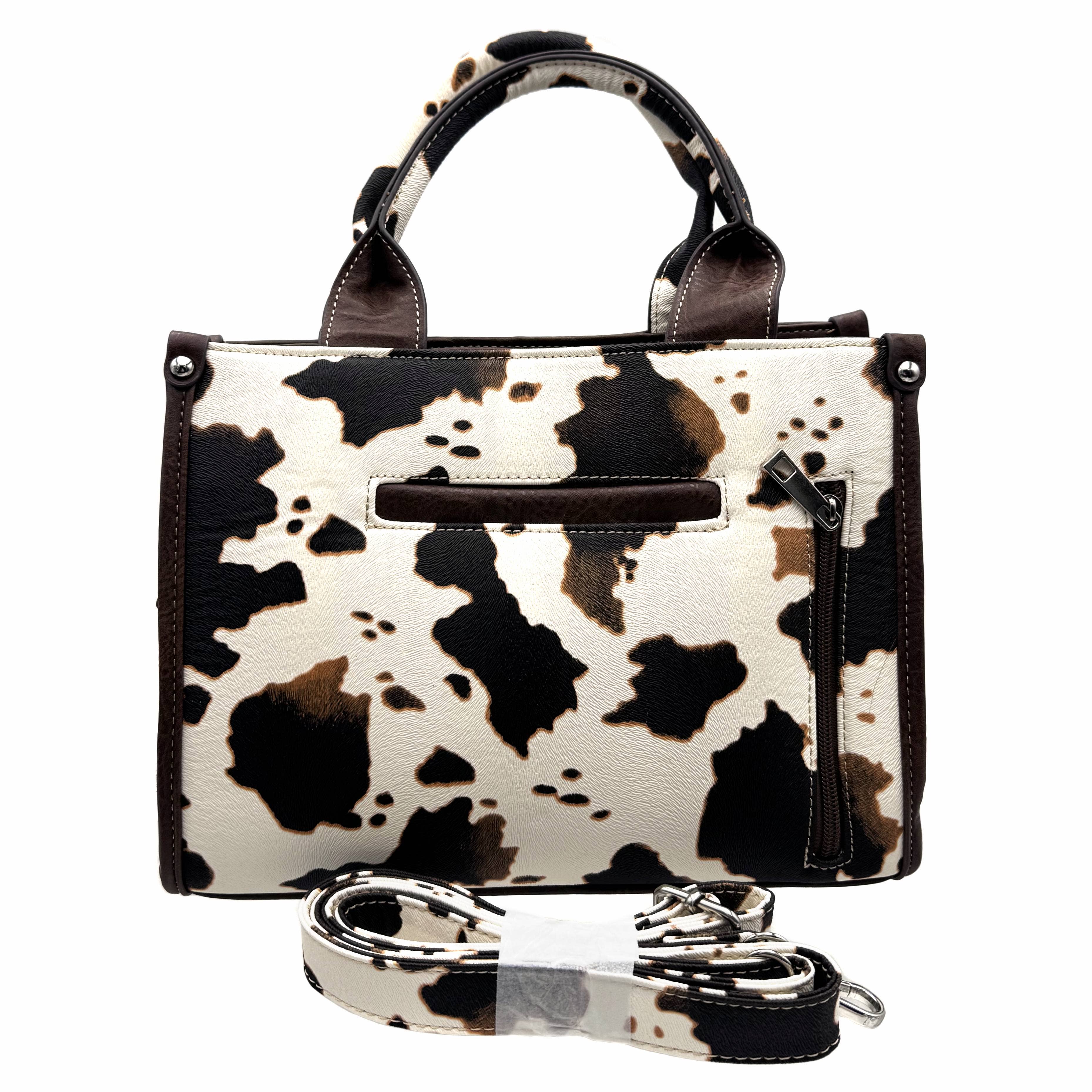 Rectangle Concho Cow Print Western Weekend Bag Crossbody: Black