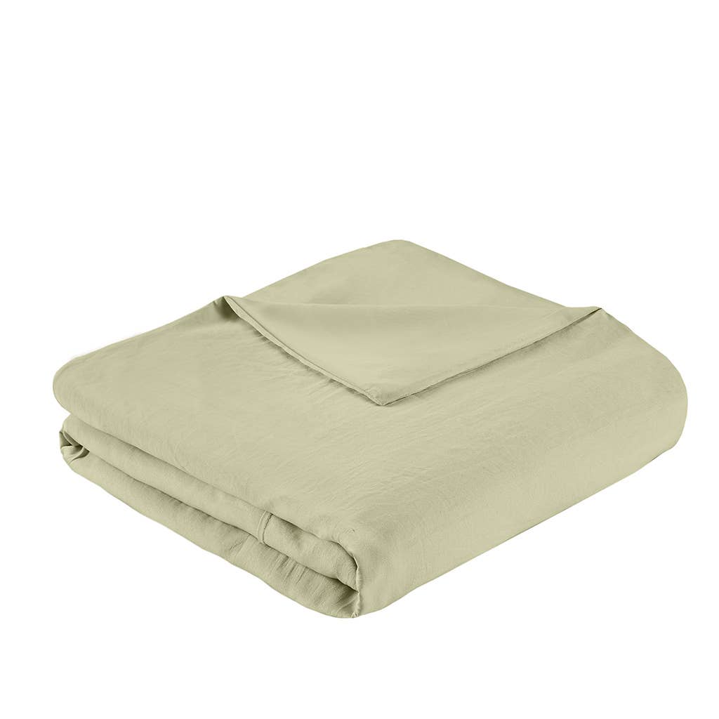 Grid Pattern Soft Washed Pleated Duvet Cover Set, Sage: King