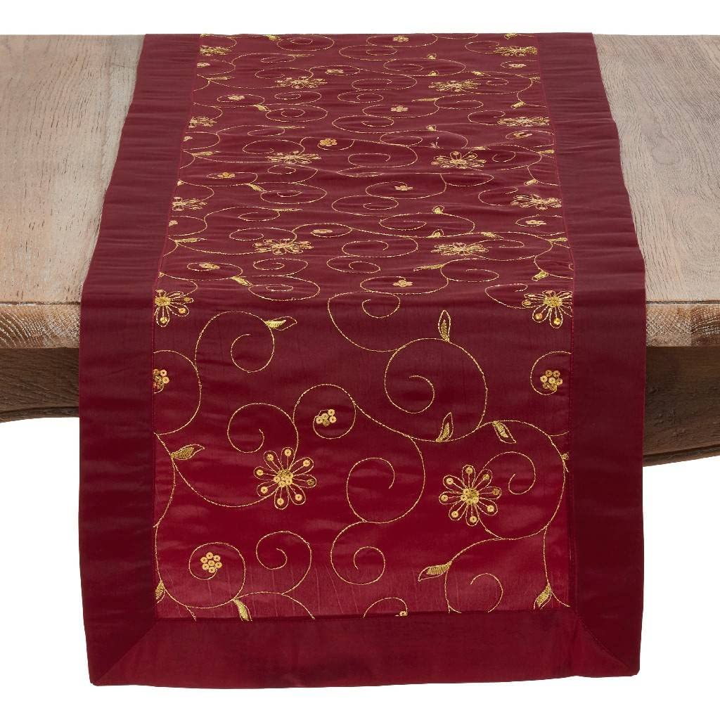 Fennco Styles Elegant Sequined & Embroidered Christmas Table Runner