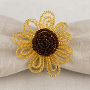 Fennco Styles Beaded Sunflower Napkin Rings, Set of 4 - Handmade Gold Floral Napkin Holders for Fall Dining Décor, Thanksgiving, Harvest Parties & Everyday Entertaining