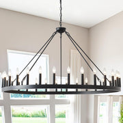 53 Inch Large Black Wagon Wheel Farmhouse Chandelier