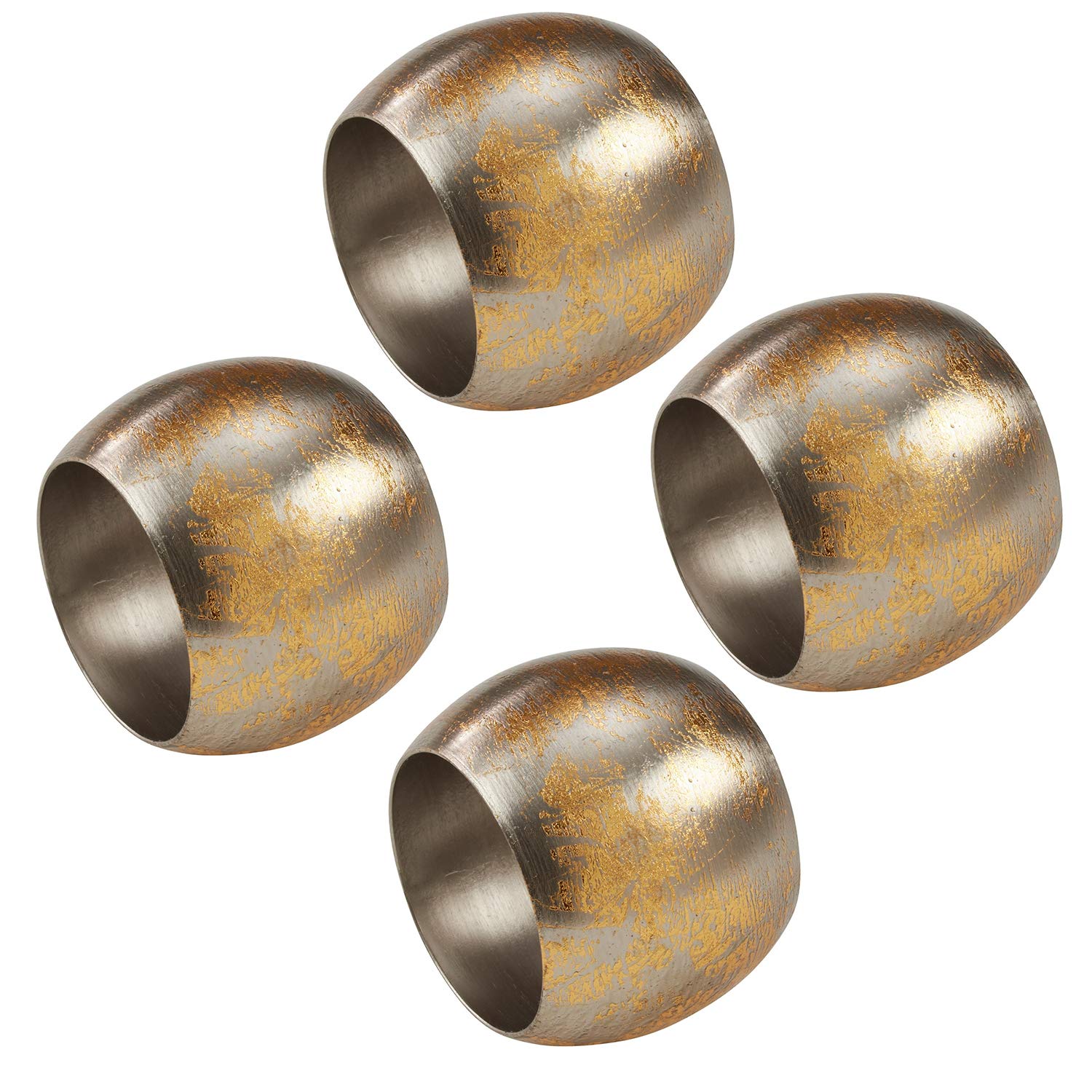Fennco Styles Gold Plated Brass Collection Texture Design Napkin Rings - Circle Metal Napkin Rings for Family Dinners, Banquets, Spcial Event, Holiday and Table Décor