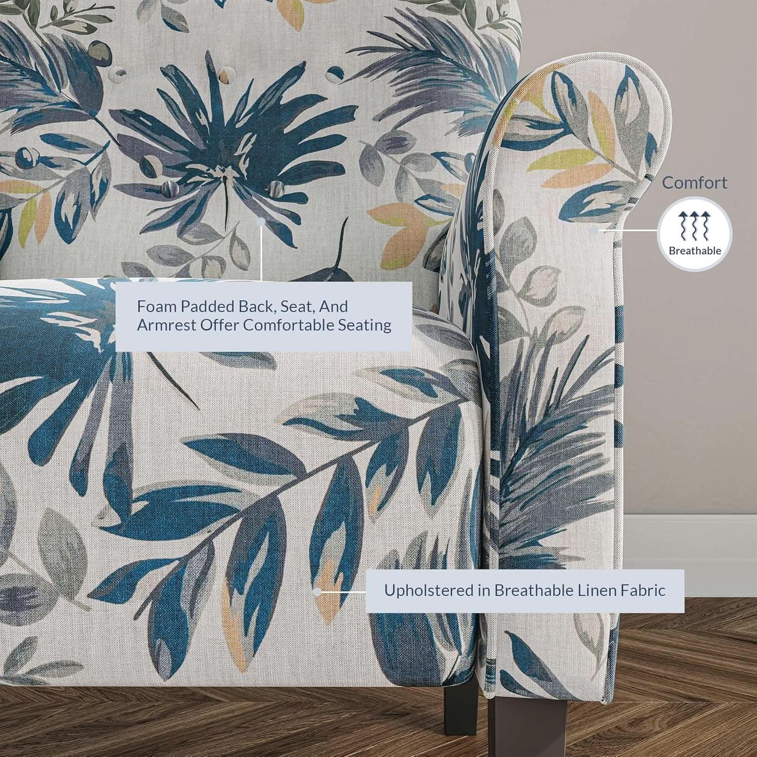 Wingback Upholstered Accent Chair Green Floral
