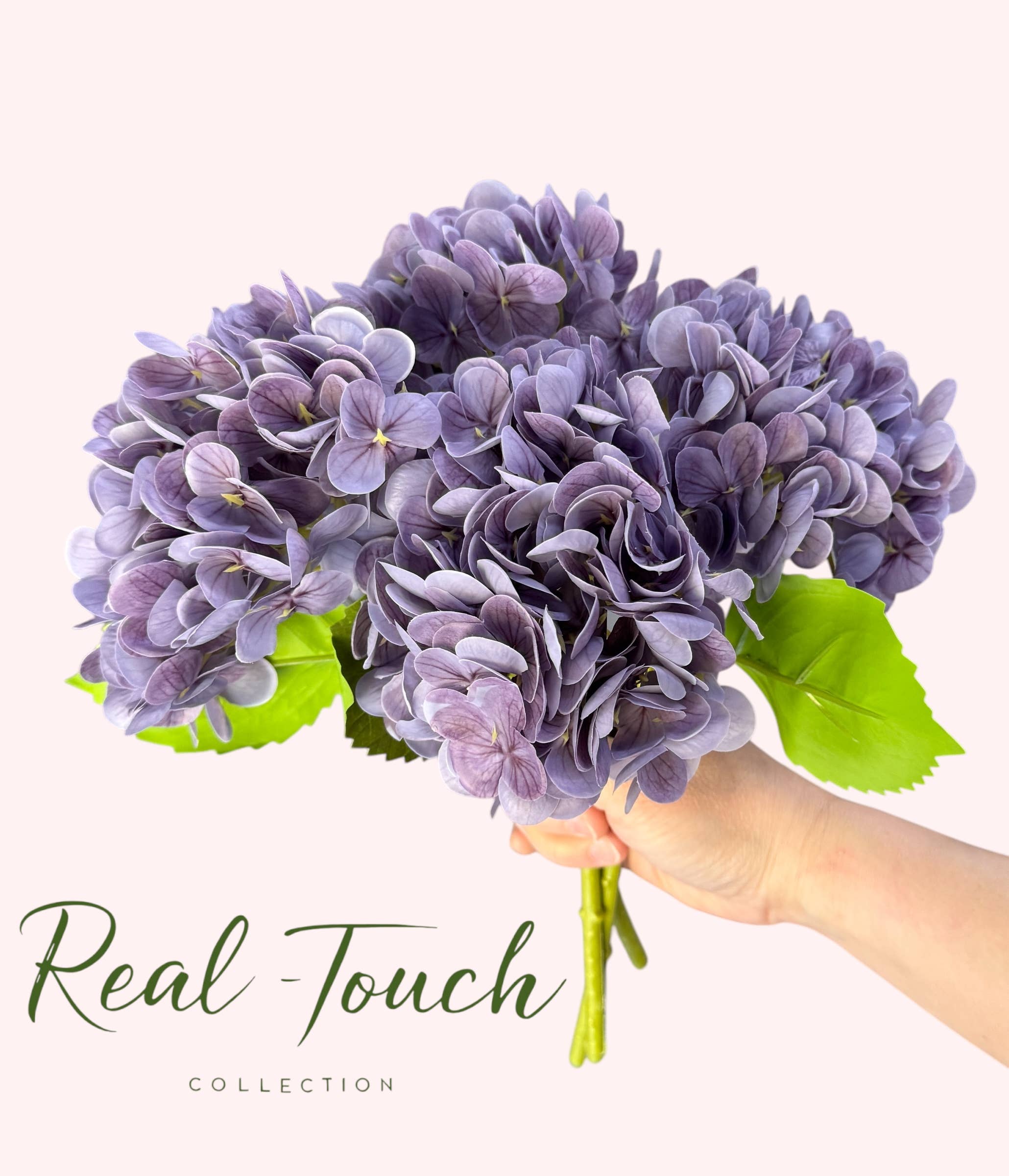 12.5"Real Touch lifelike Hydrangea-6”bloom: Pure White