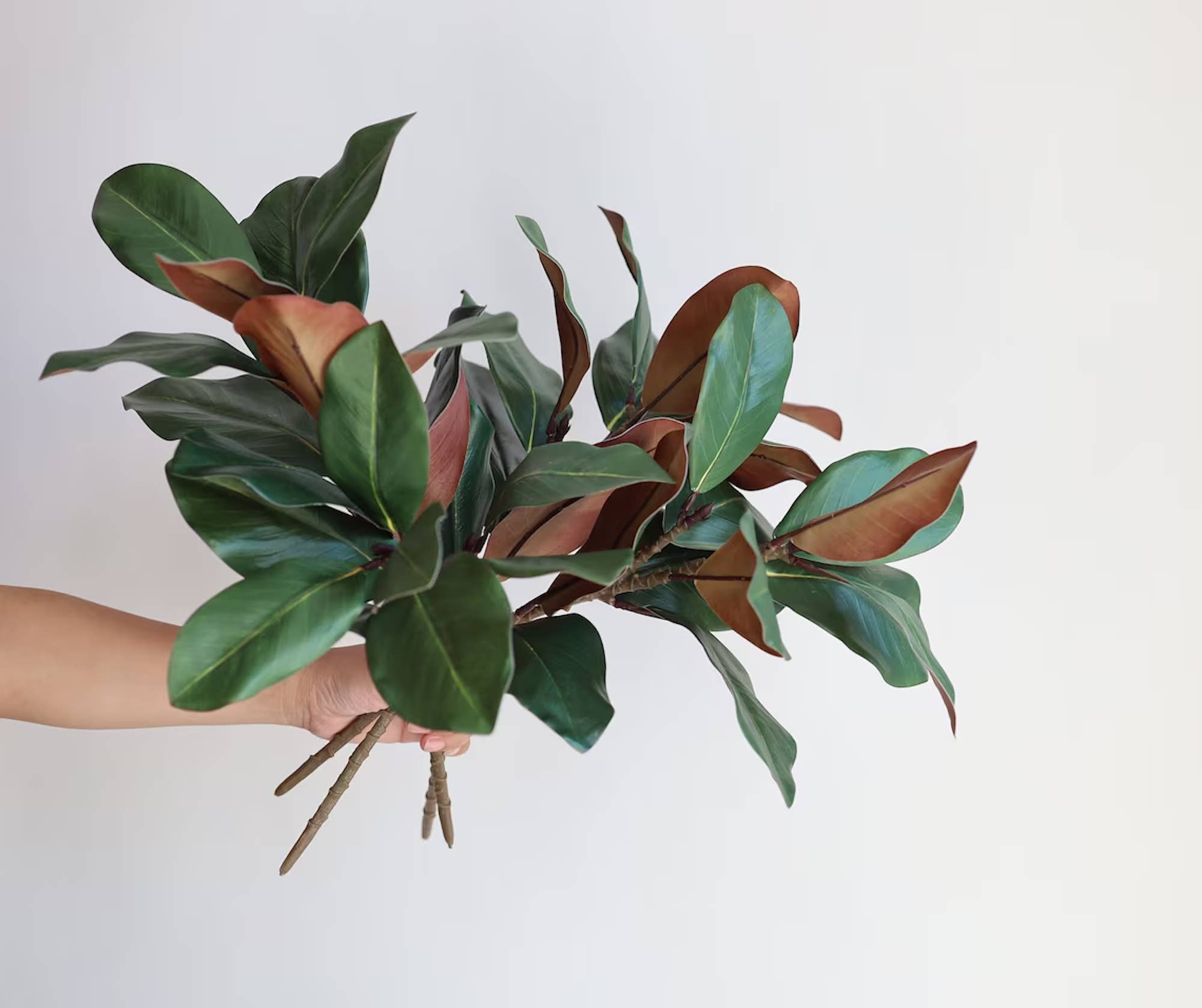22"Ultra realistic Real Touch Magnolia Stem-10 leaves: Natural Green