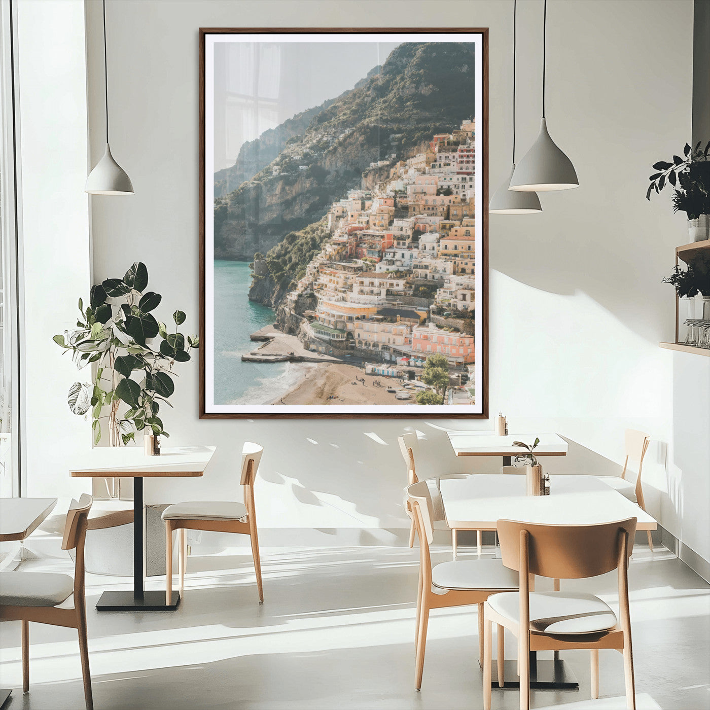 Mediterranean Coastal Cliffside Town Wall Art – Vibrant
