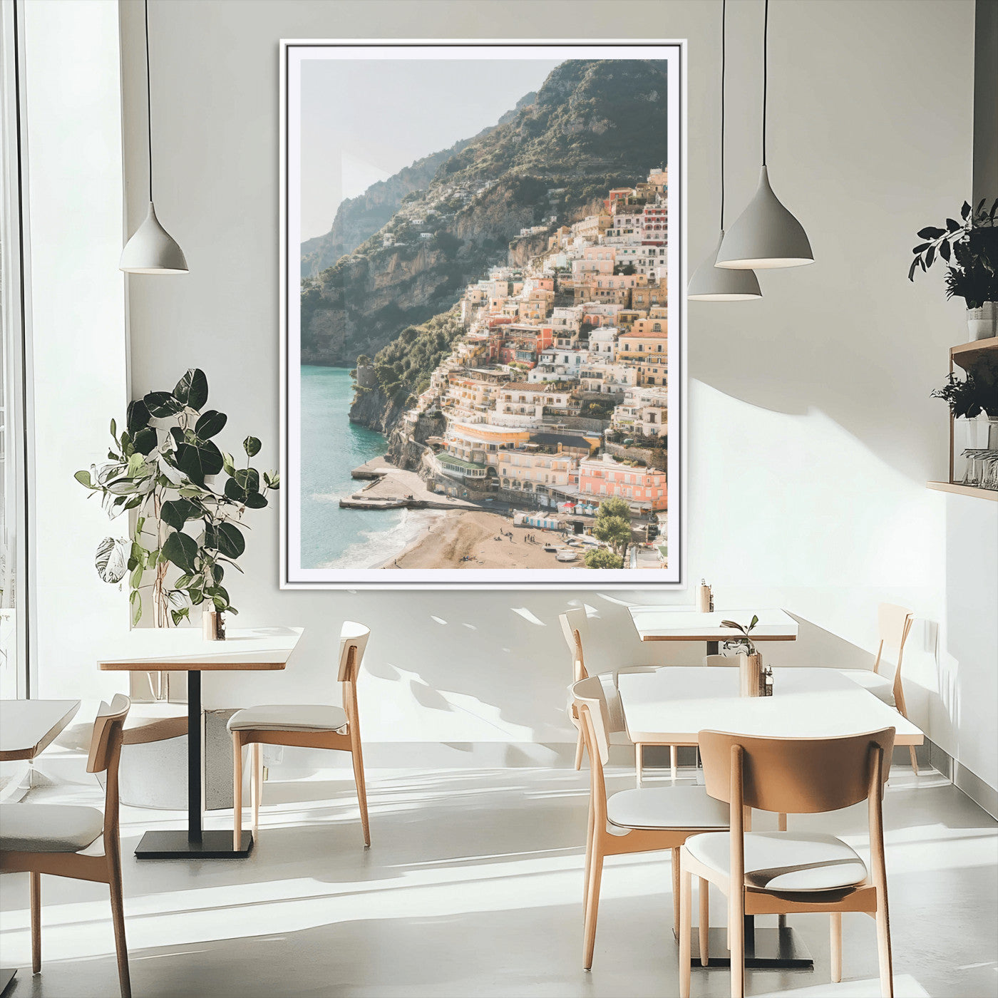 Mediterranean Coastal Cliffside Town Wall Art – Vibrant