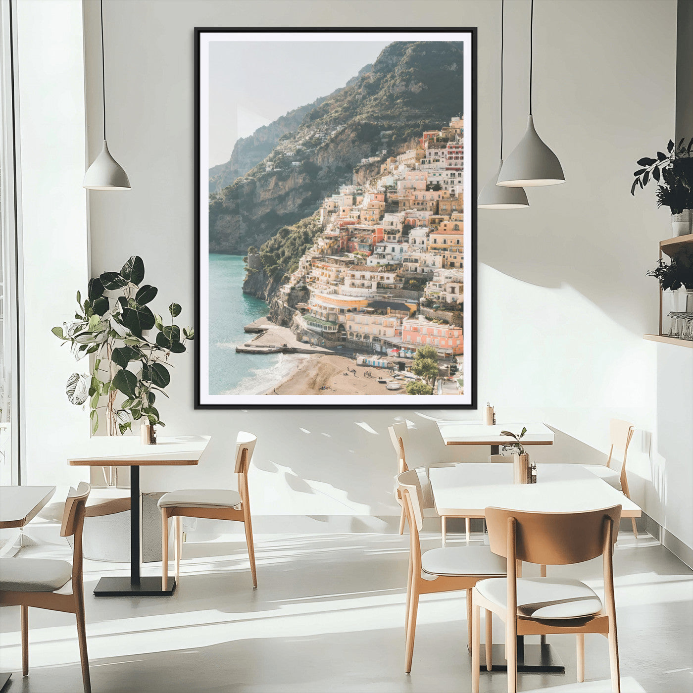 Mediterranean Coastal Cliffside Town Wall Art – Vibrant