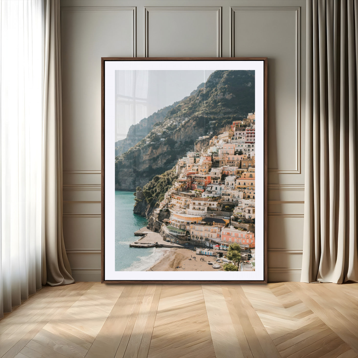 Mediterranean Coastal Cliffside Town Wall Art – Vibrant