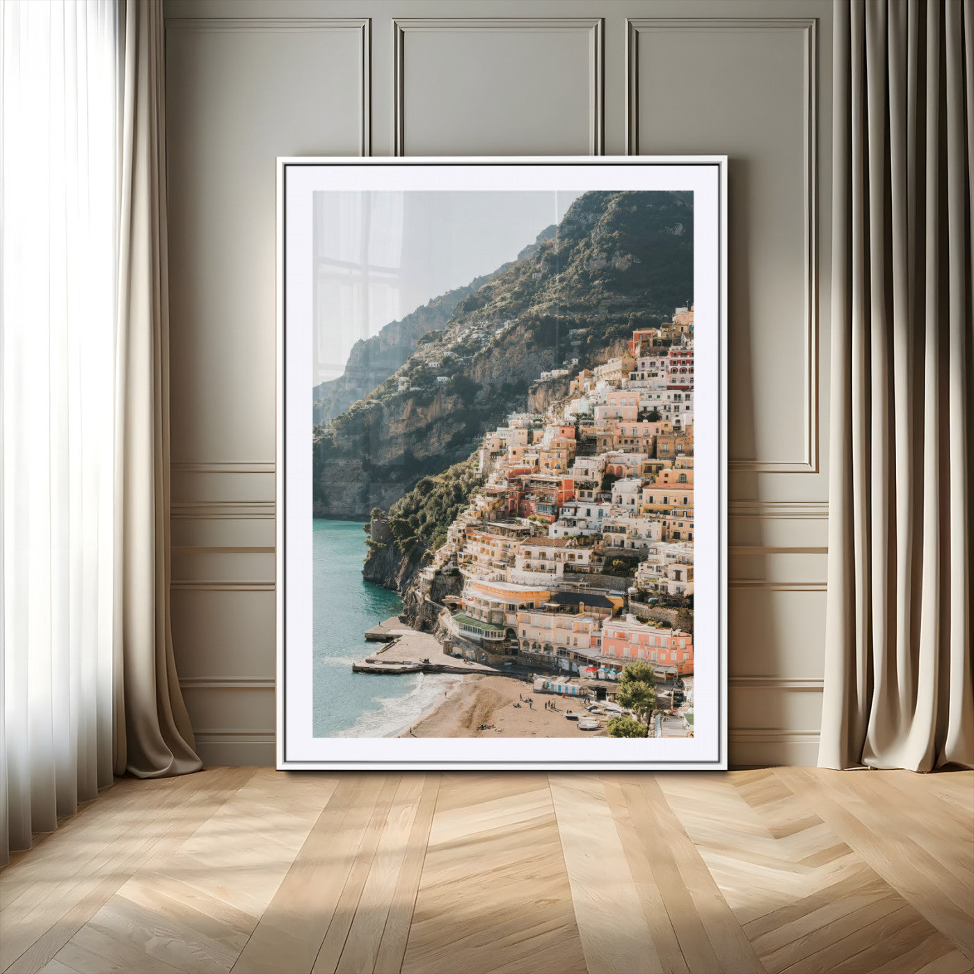 Mediterranean Coastal Cliffside Town Wall Art – Vibrant