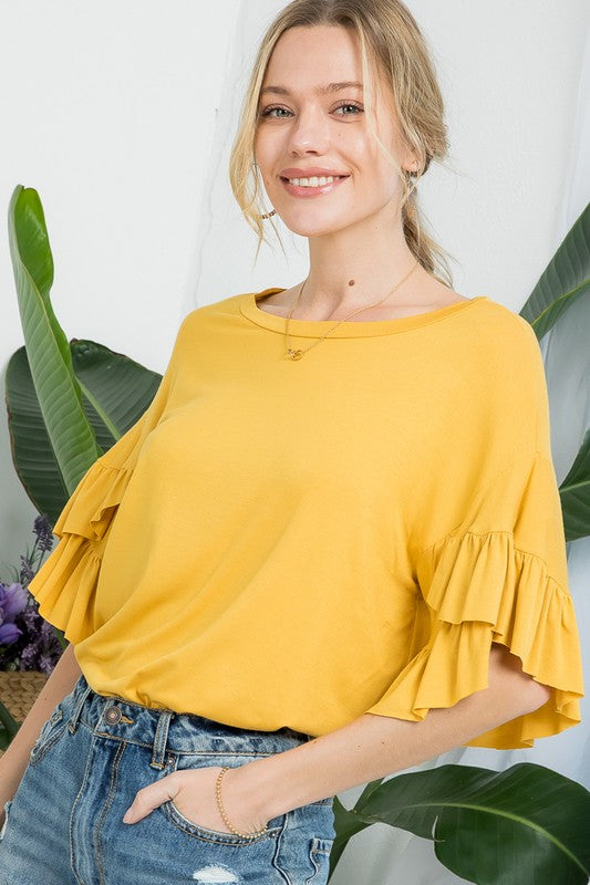 SOLID RUFFLE SL CASUAL BLOUSE TOP - 2 Colors
