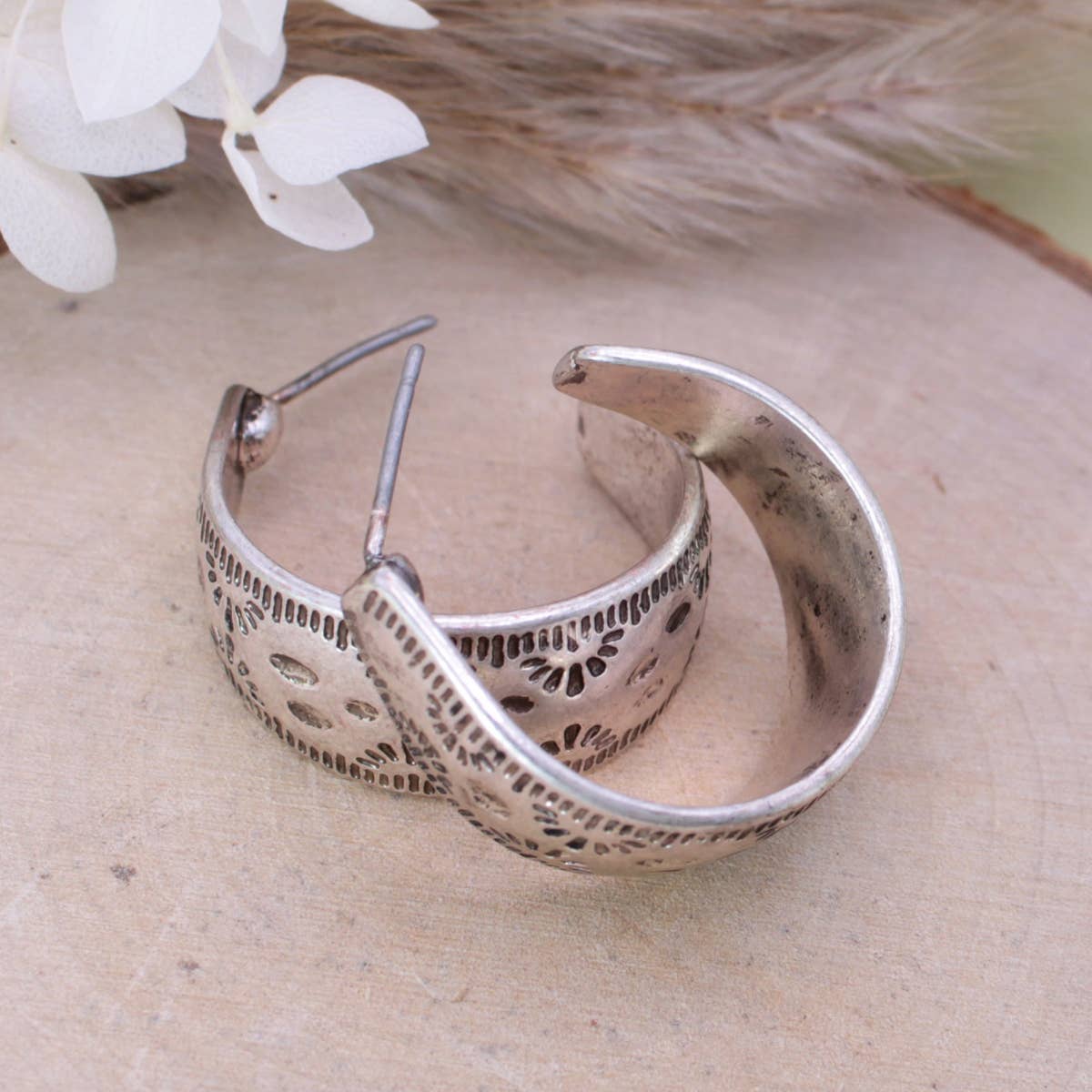 Southwest Silver Textured Hoop Earrings