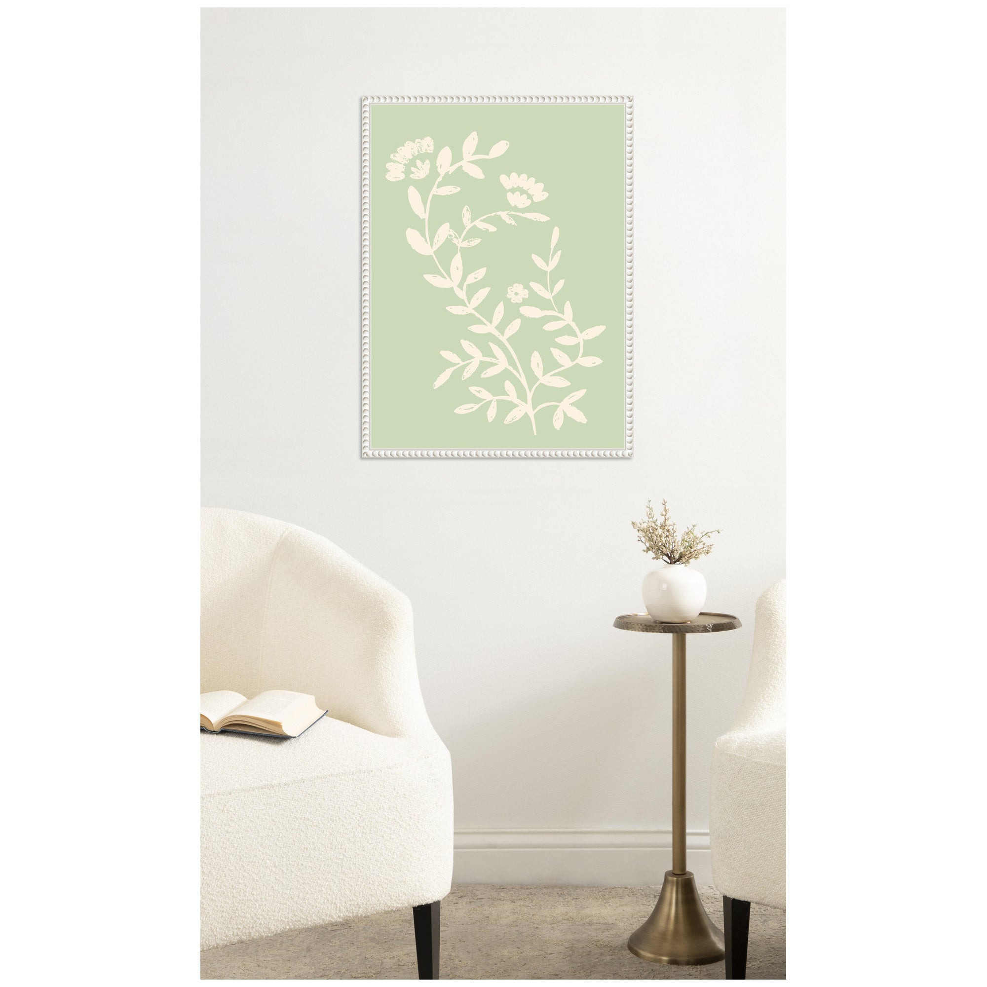 Country Chintz Botanical Pale Green by Vicky Yorke Framed Canvas Wall Art Print