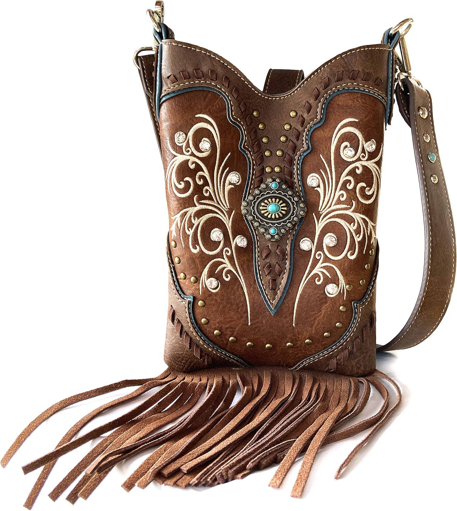 Fringe Western Crossbody Messenger Pouch: Turquoise