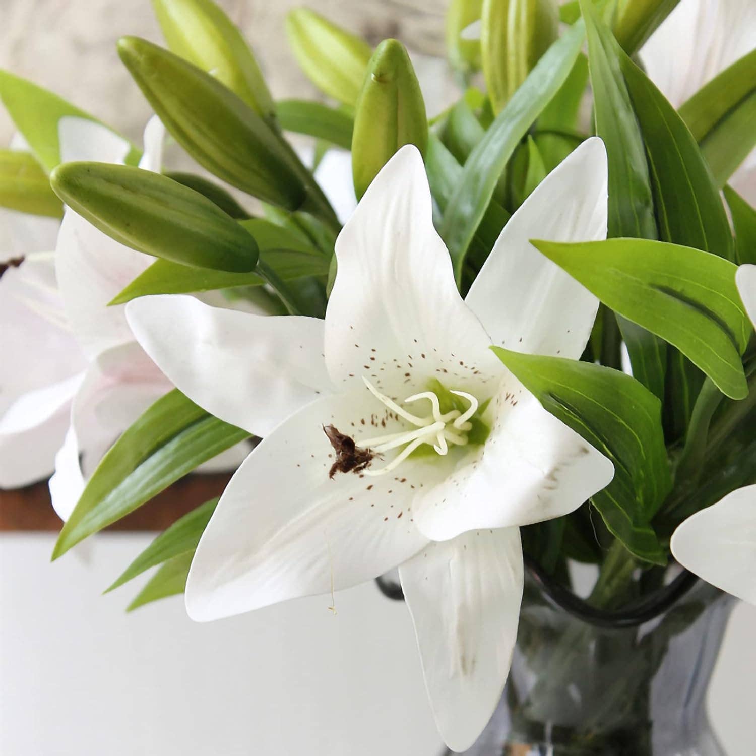 15" Real Touch Artificial Lily Stem – | PVC Material: White