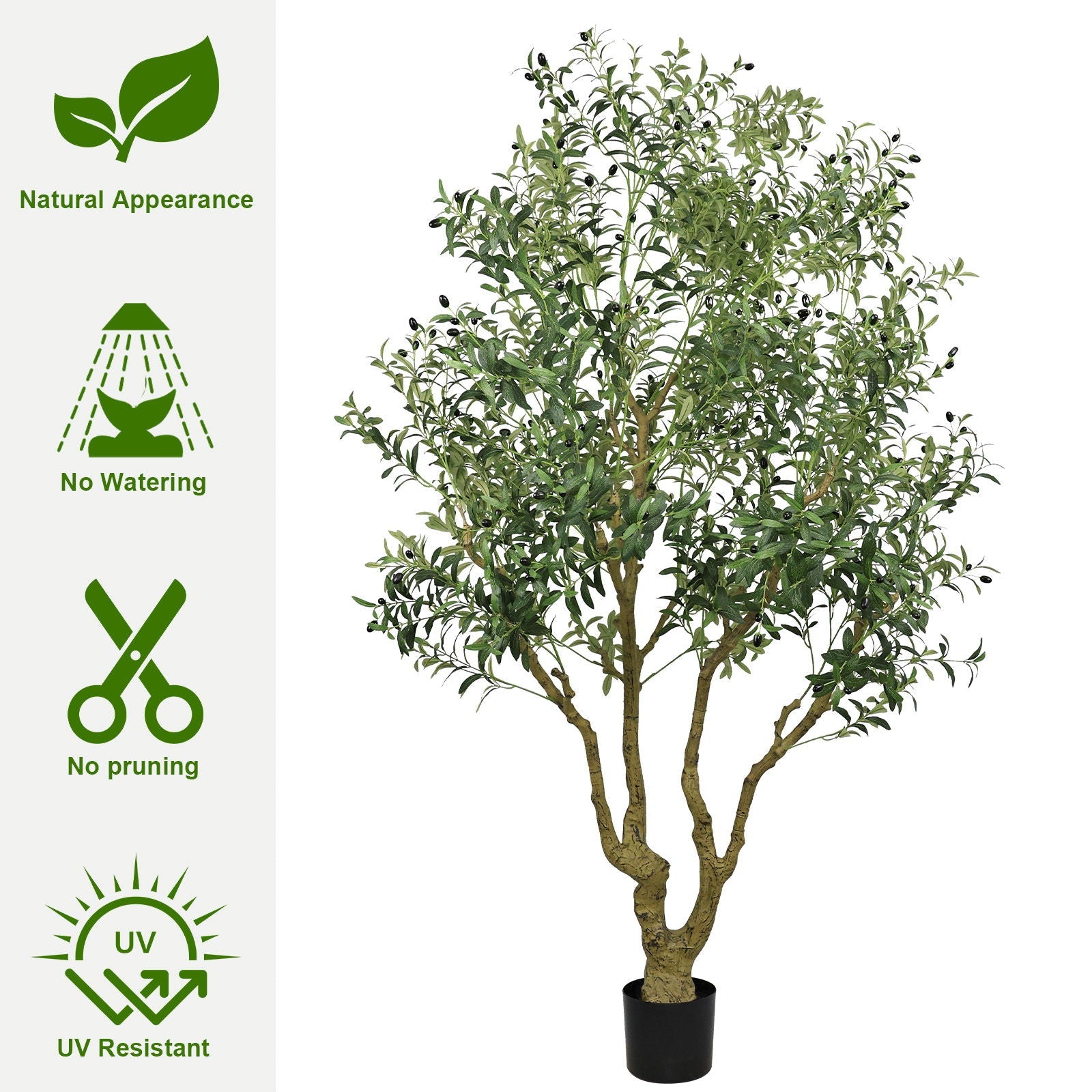 Artificial Olive Tree Large With Trunk, Indoor / Outdoor Decorative Plant For Living Room - Green