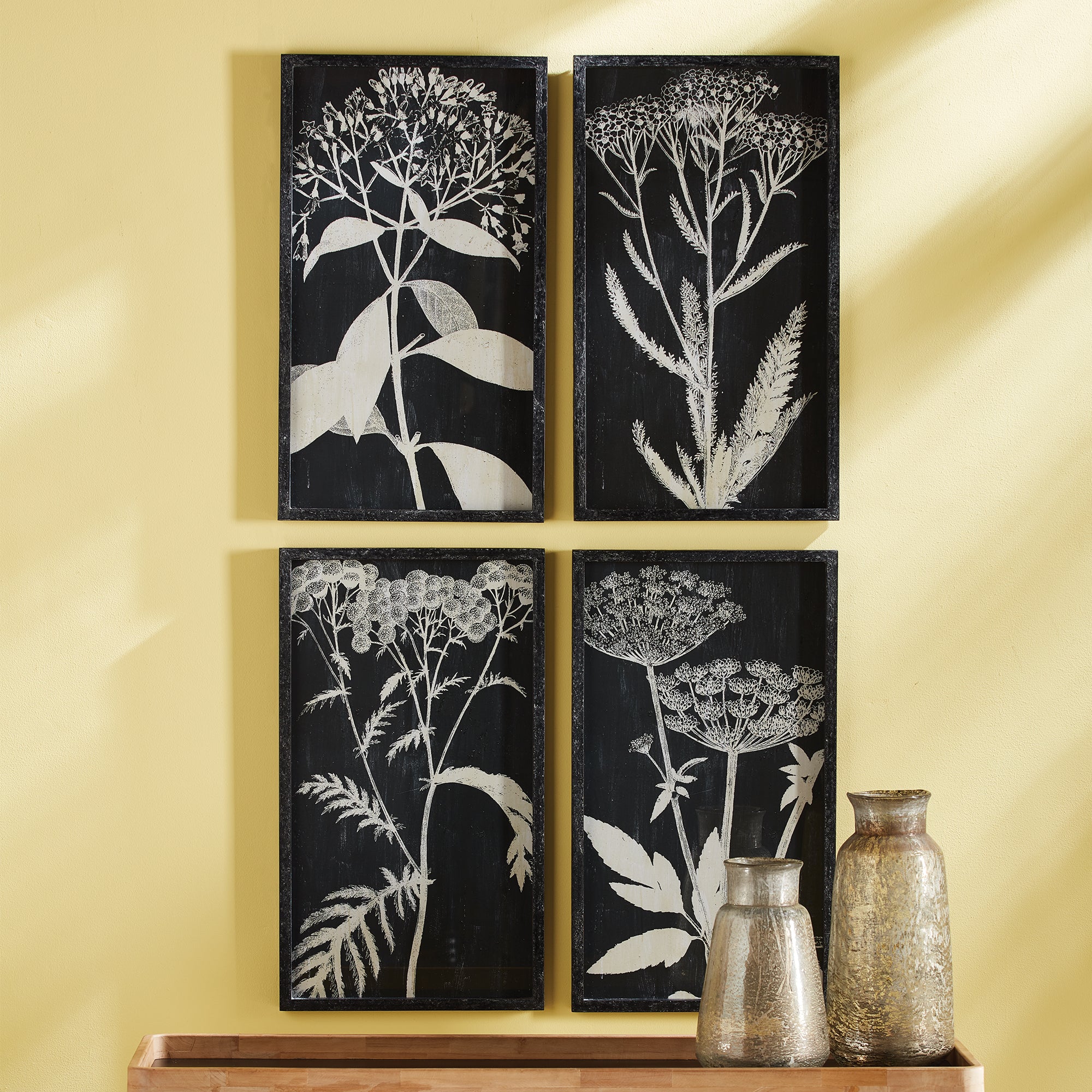 MONOCHROME QUEEN ANNE'S LACE PRINTS, SET OF 4