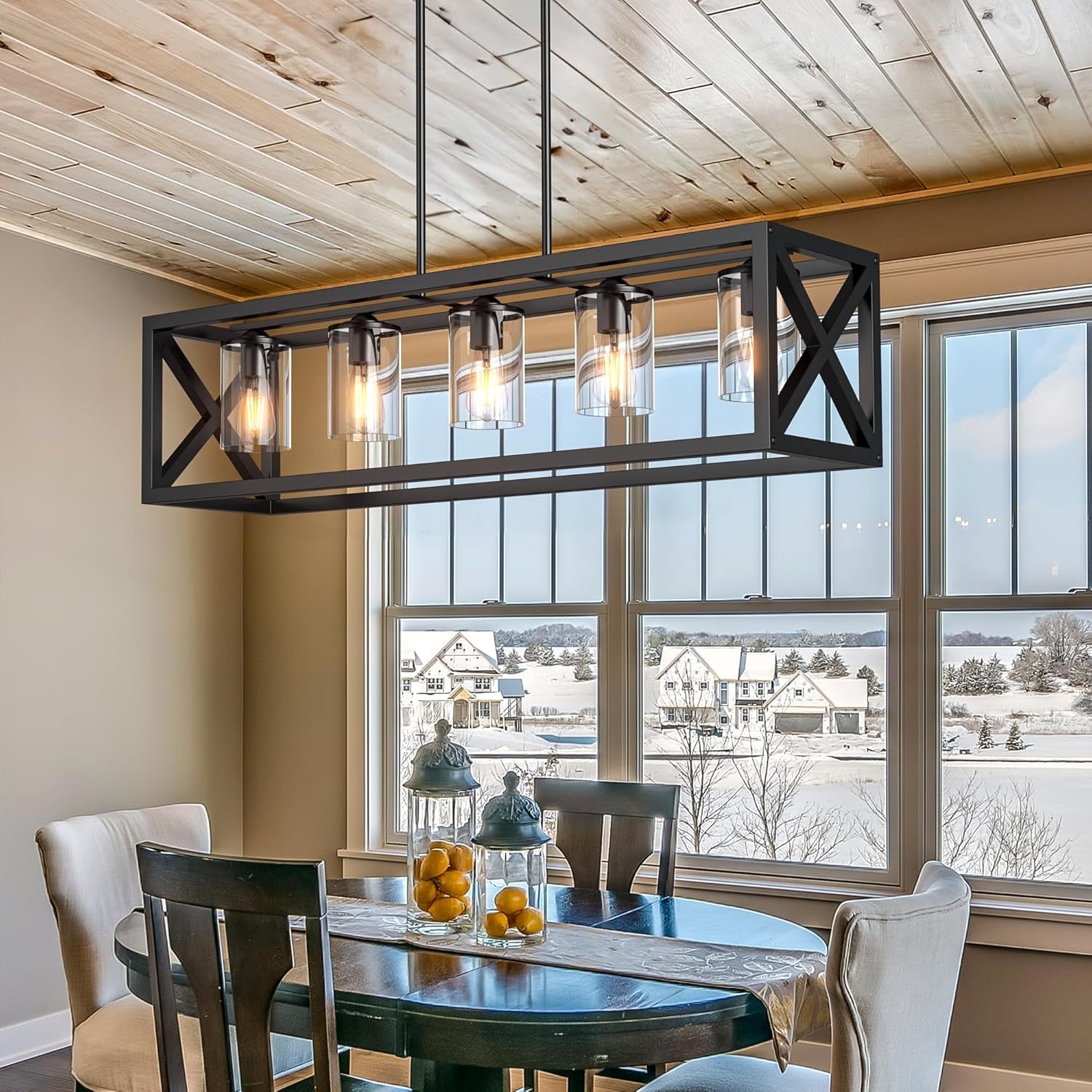 Farmhouse 5 Light Metal Linear Chandelier
