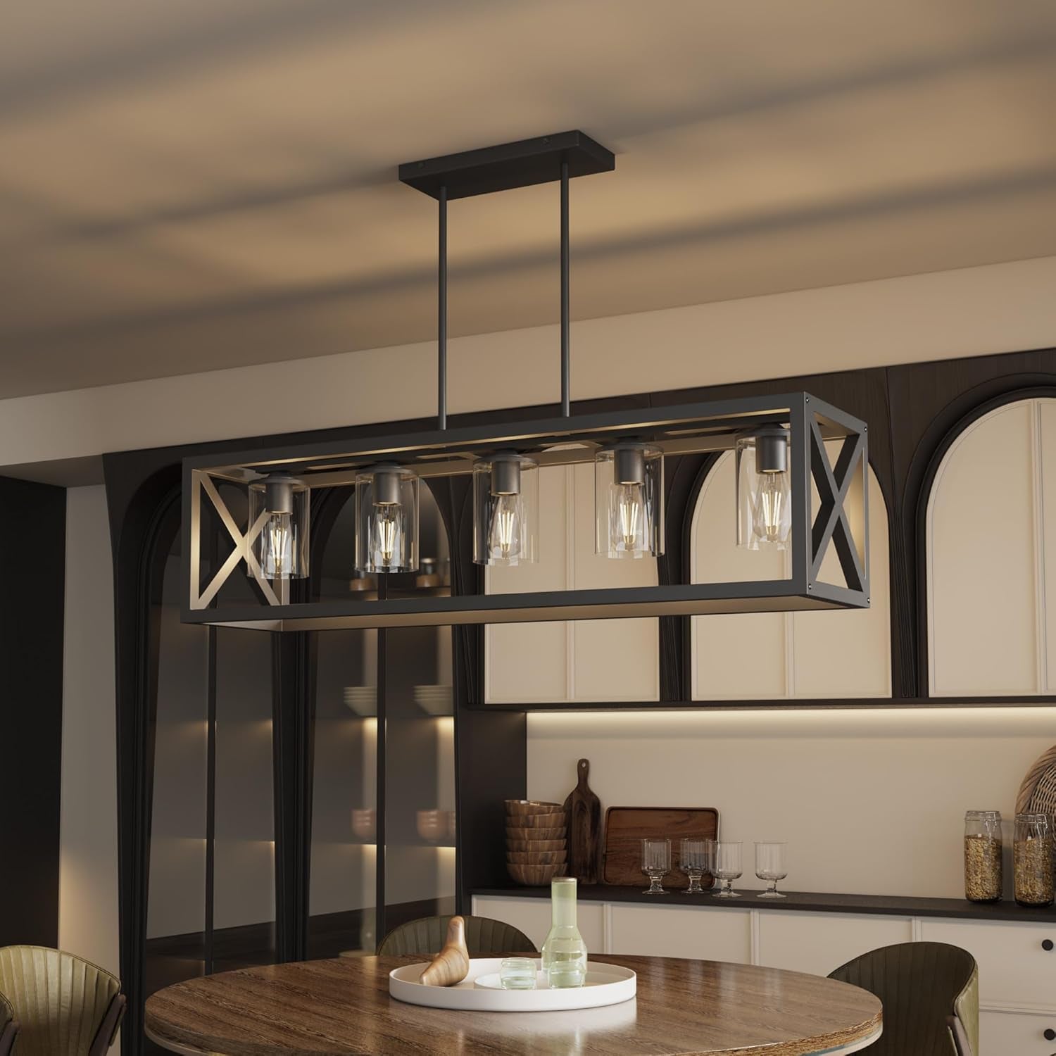 Farmhouse 5 Light Metal Linear Chandelier