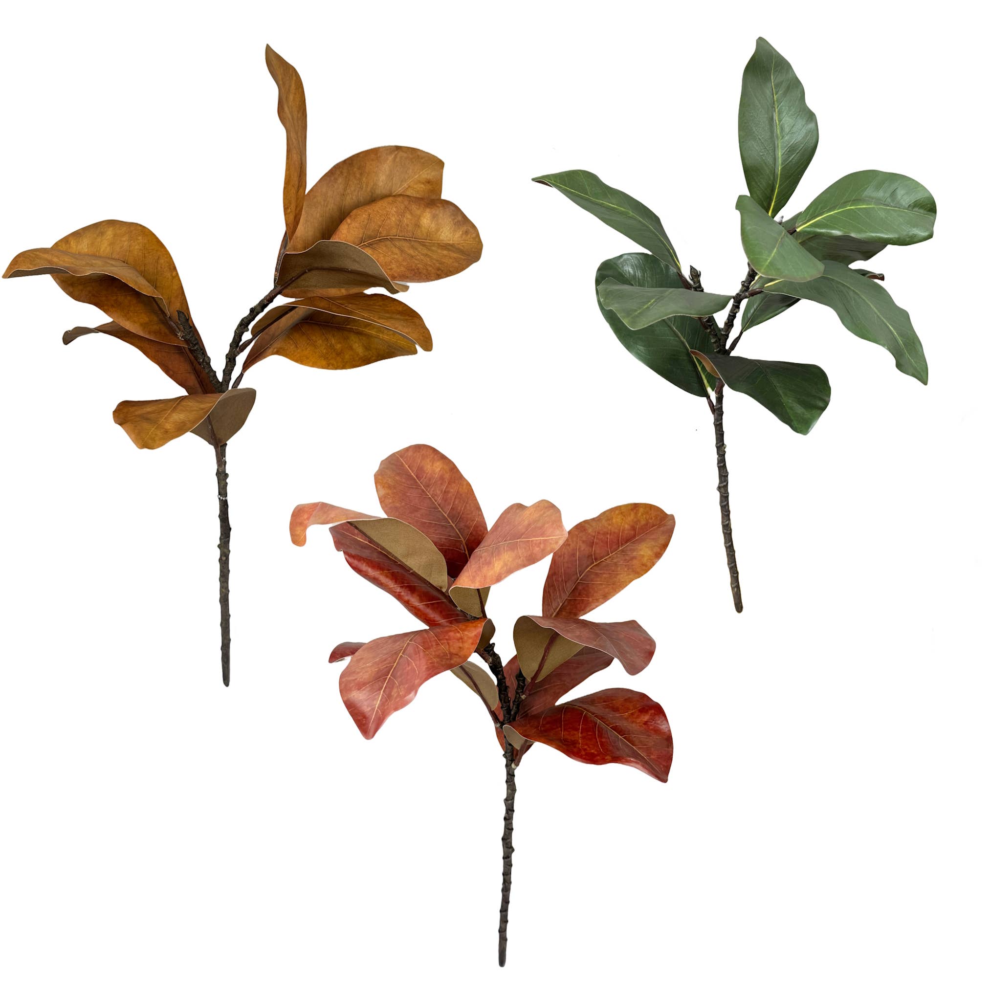 22"Ultra realistic Real Touch Magnolia Stem-10 leaves: Natural Green