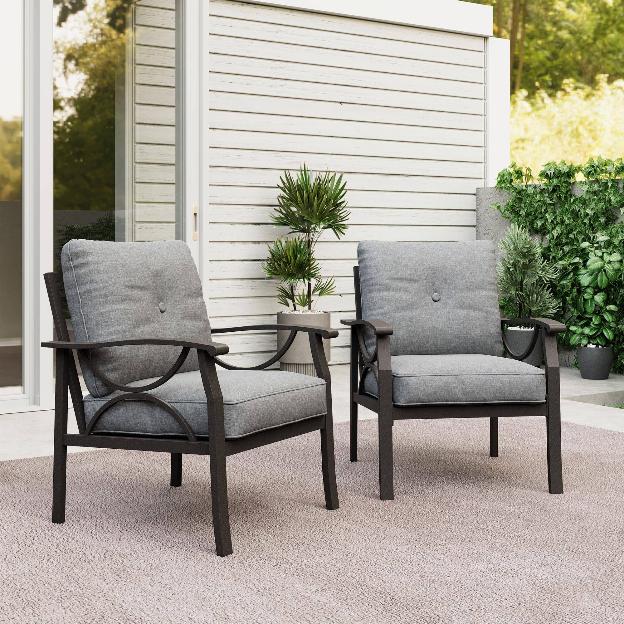 2 Pieces Outdoor Single Sofa, Patio Metal Armchair: Black