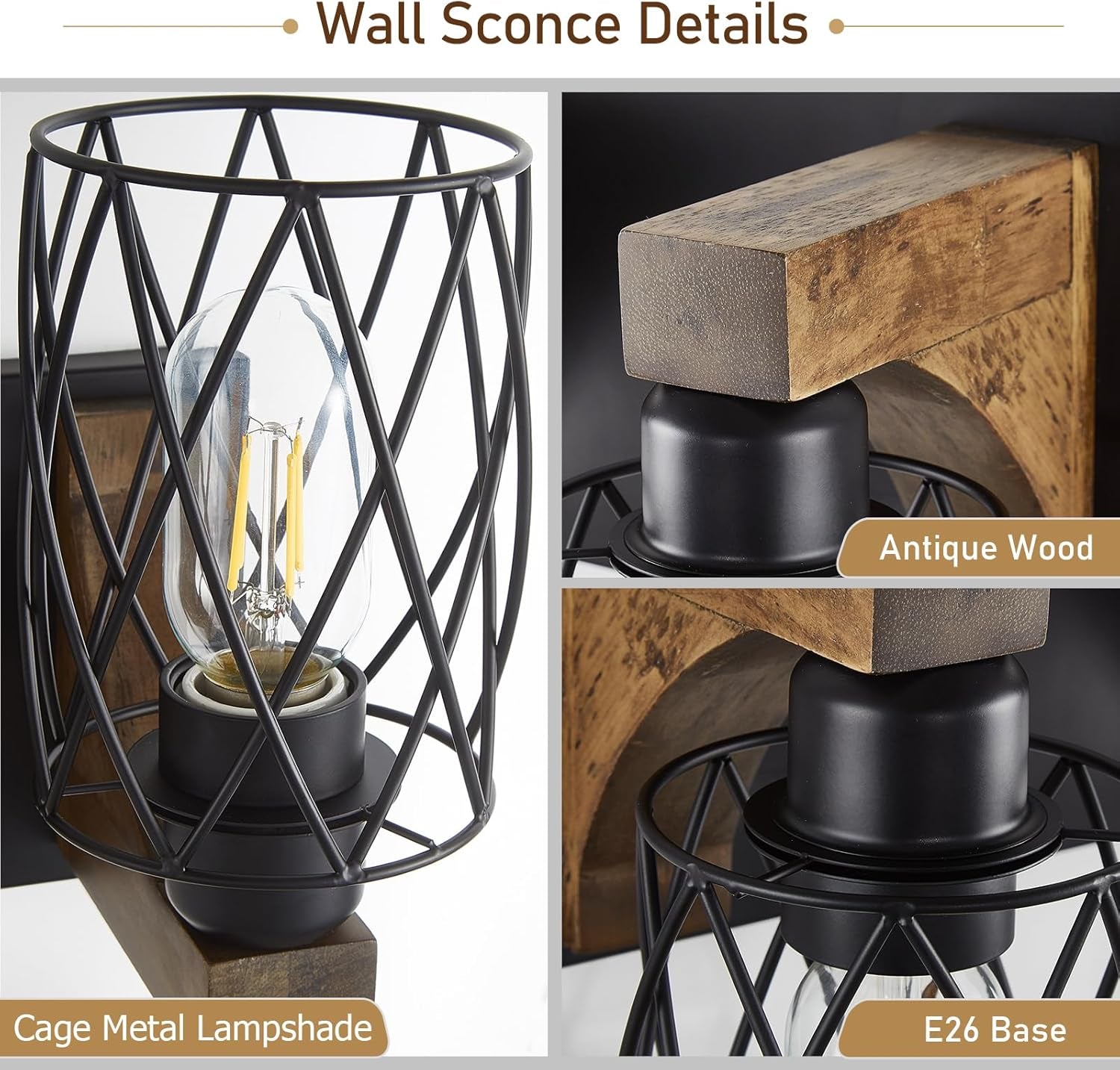 3-Light Wood Bathroom Light Fixture