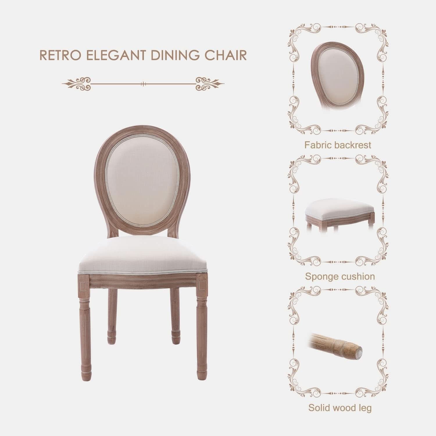 French Country Dining Chairs Beige Upholstered Set Of 6