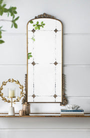 Antique Arched Mirror With Metal Frame, Full Length Mirror For Living Room Bathroom Entryway - Gold