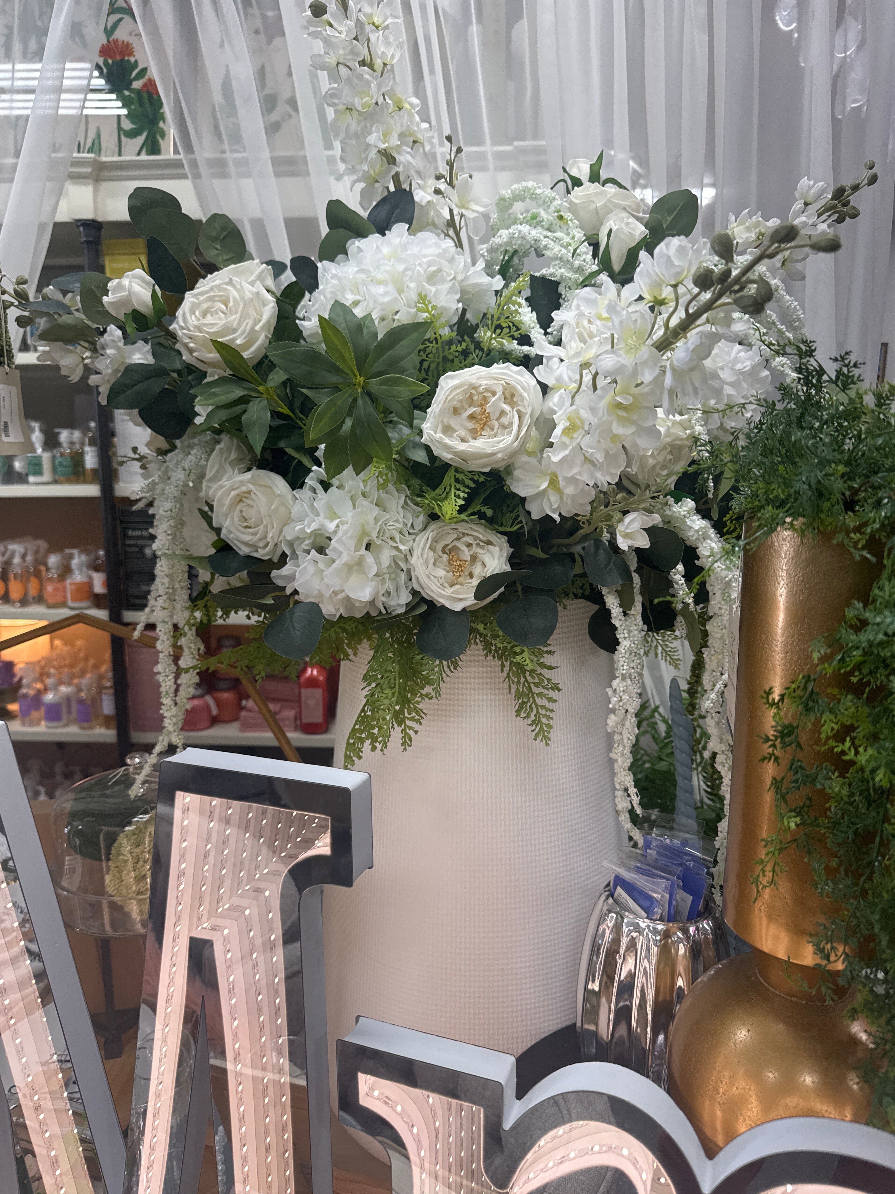 Larkspur, Hydrangea & Rose Wedding Arrangement - Large