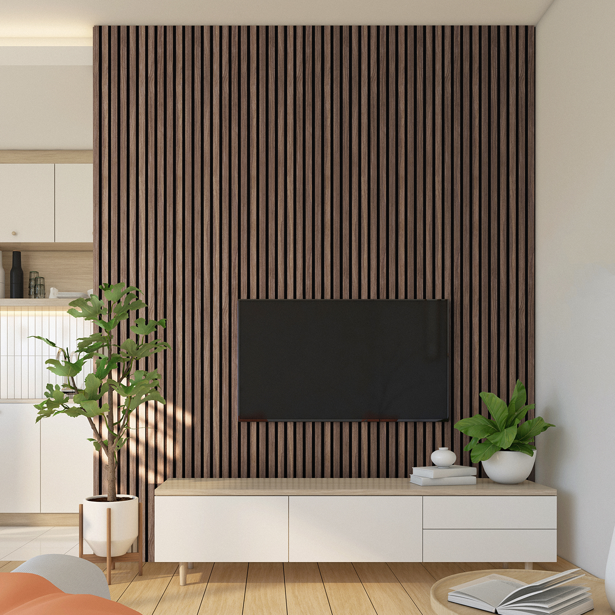 Acoustic Slat Panels: Natural Walnut / [2pcs] 94.5" x 12.6"