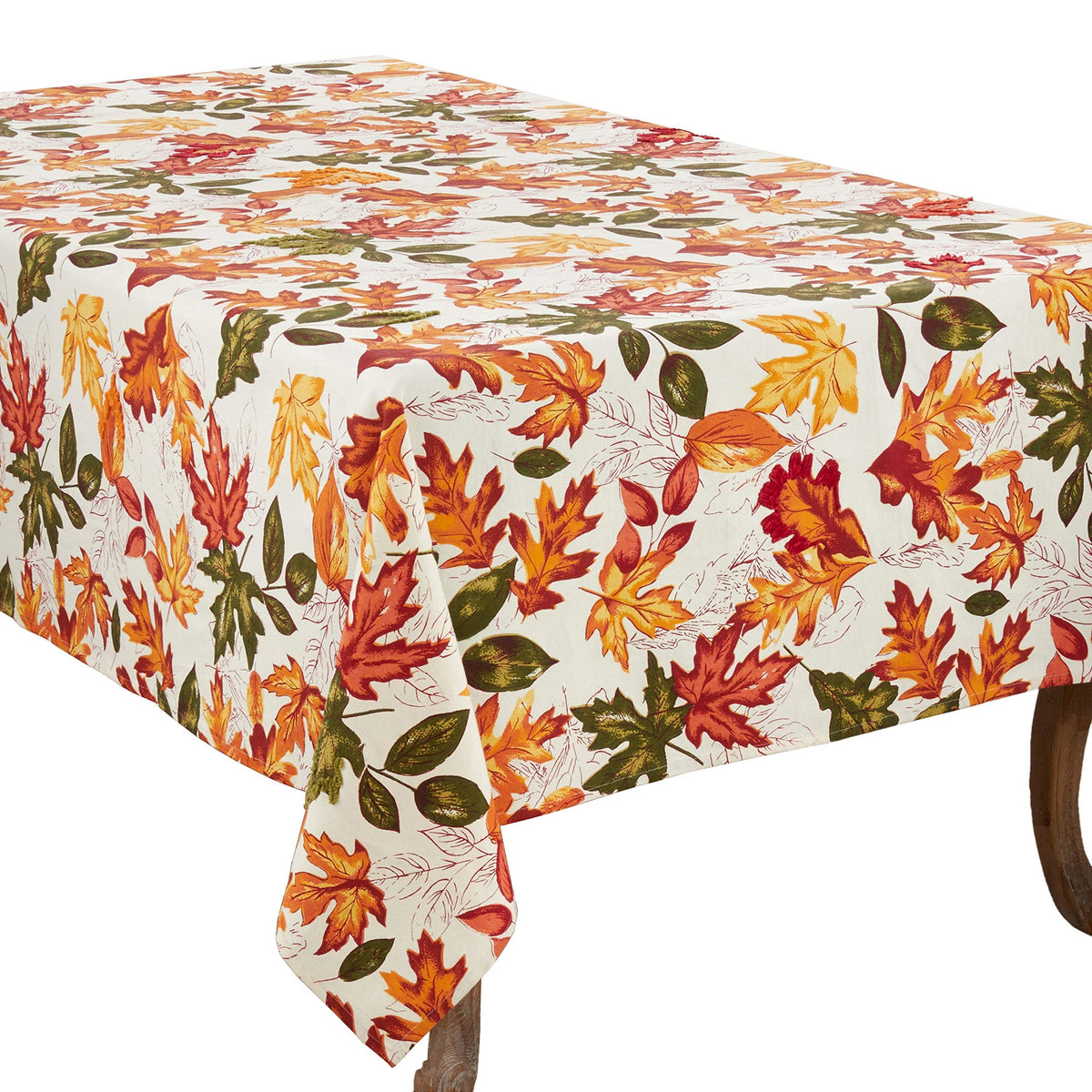 Fennco Styles Warm Embroidered Autumn Leaves Cotton Tablecloth - Multicolored Holiday Table Cover for Thanksgiving, Banquets, Family Gathering and Special Occasion