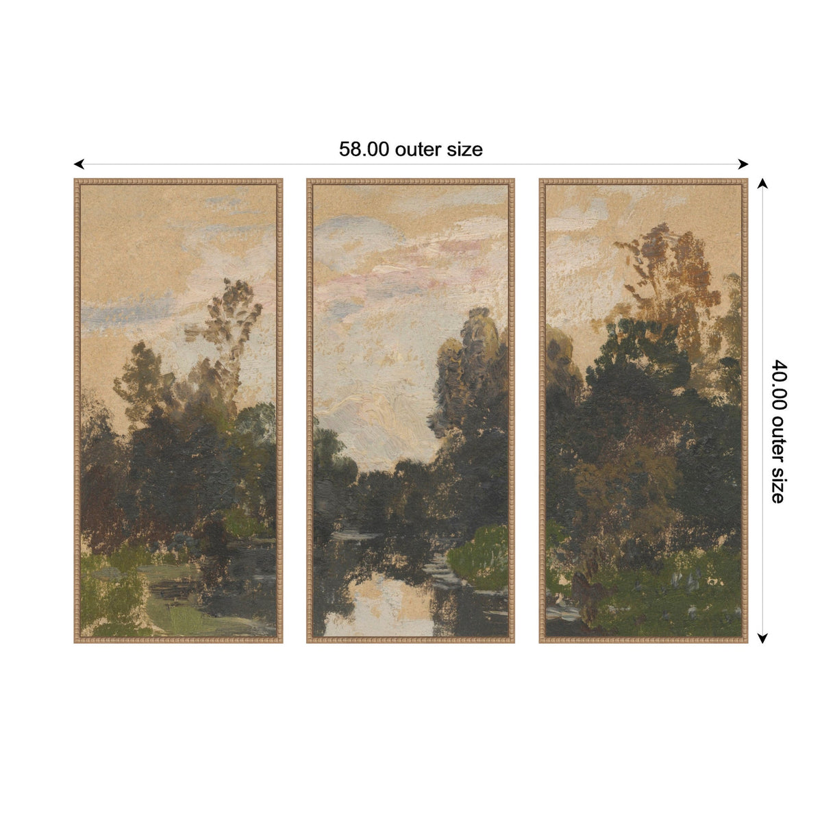 Landscape by the River Barycz Adolf Dressier 3 Piece Framed Canvas Wall Art Set by Nostalgia Prints