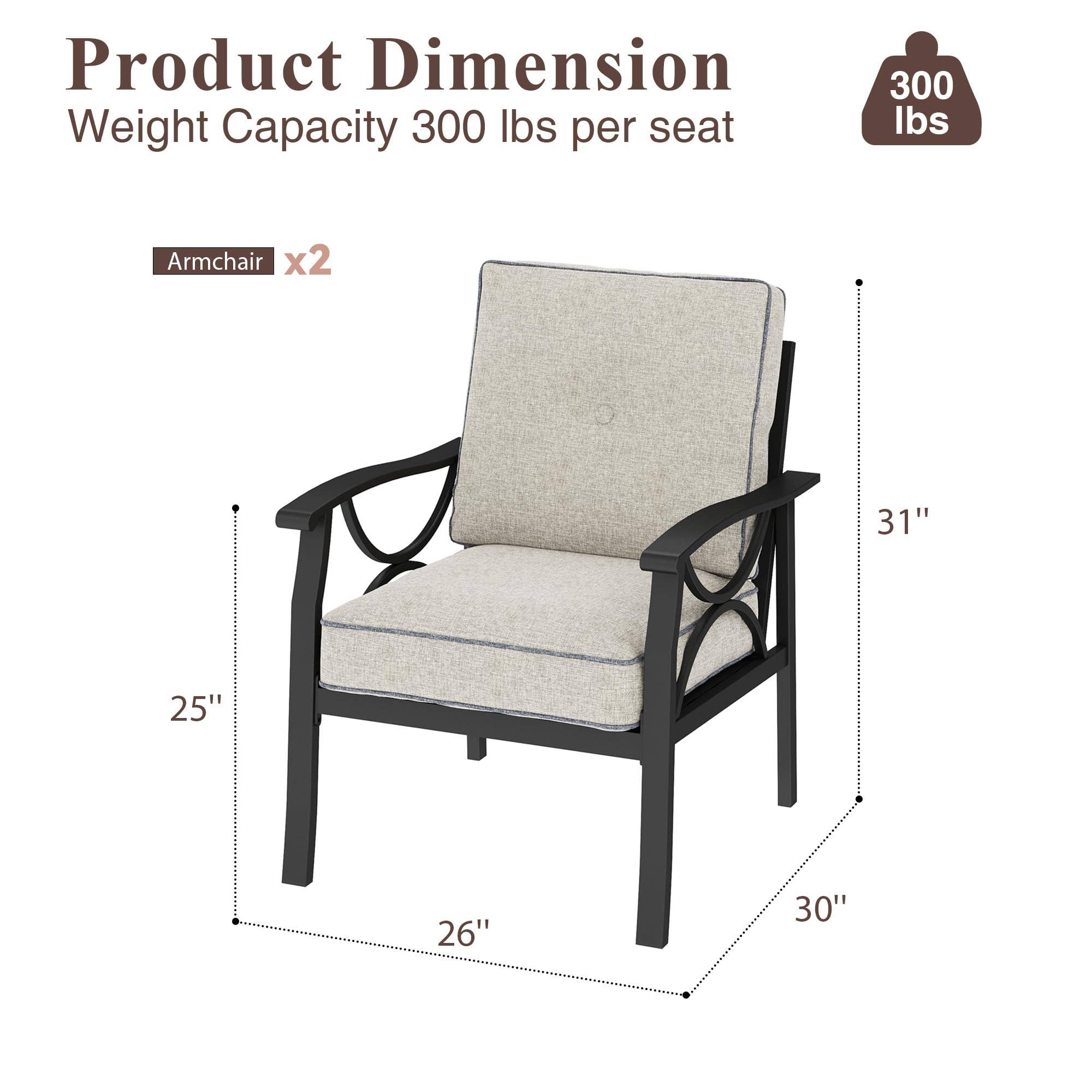 2 Pieces Outdoor Single Sofa, Patio Metal Armchair: Black